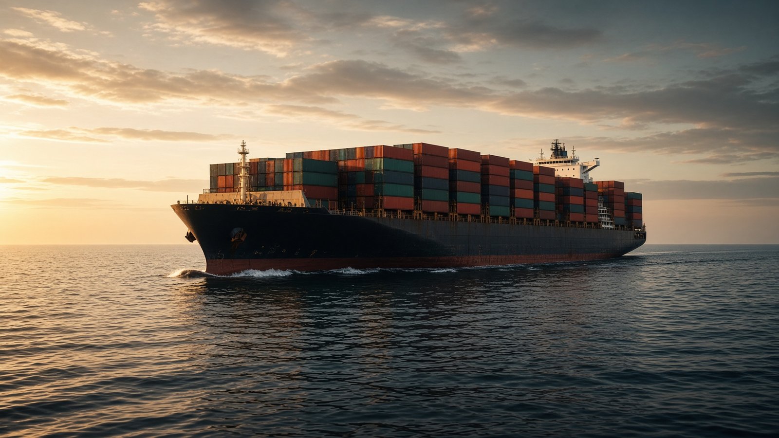 Container ship at golden hour